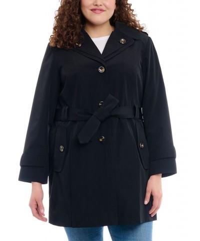 Women's Plus Size Hooded Belted Water-Resistant Coat Black $62.40 Coats