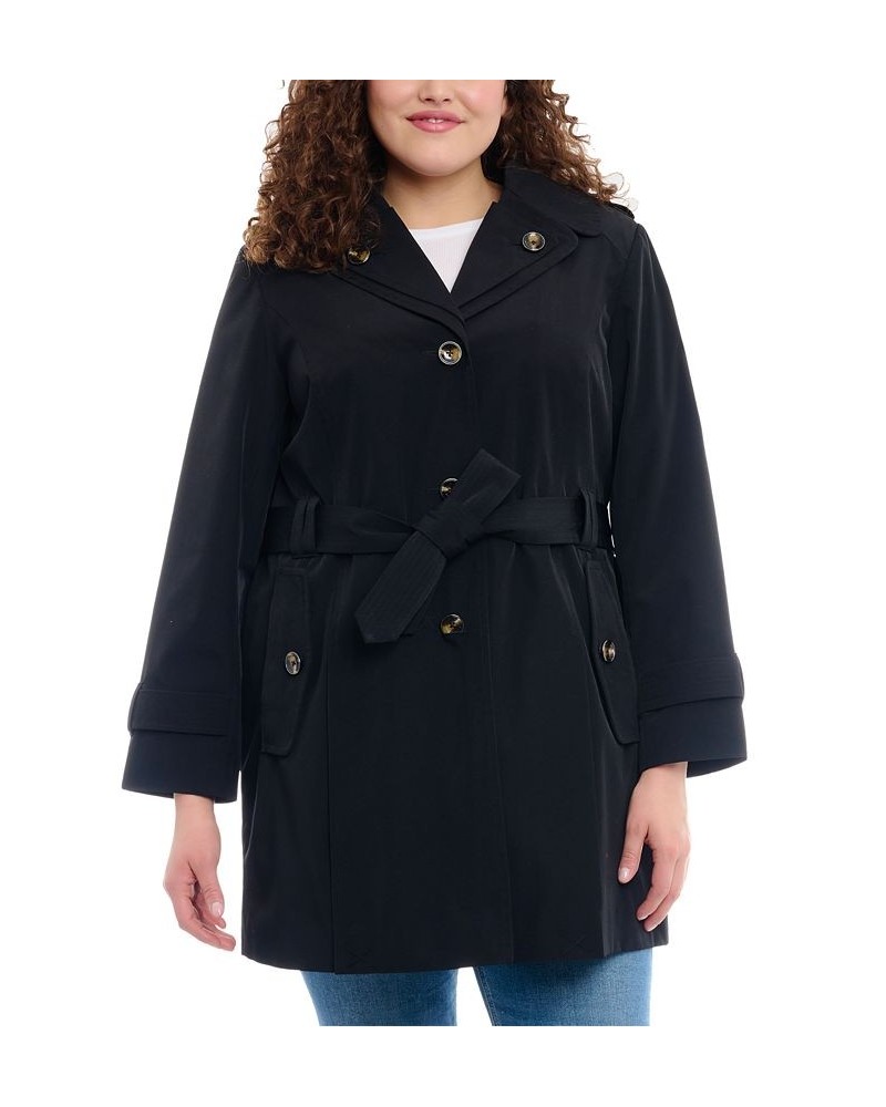 Women's Plus Size Hooded Belted Water-Resistant Coat Black $62.40 Coats