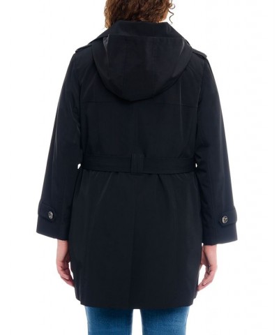 Women's Plus Size Hooded Belted Water-Resistant Coat Black $62.40 Coats