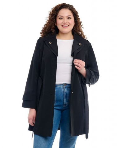 Women's Plus Size Hooded Belted Water-Resistant Coat Black $62.40 Coats