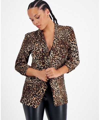 Petite Cheetah-Print Shawl-Collar Blazer Charm Cheetah Black $19.88 Jackets