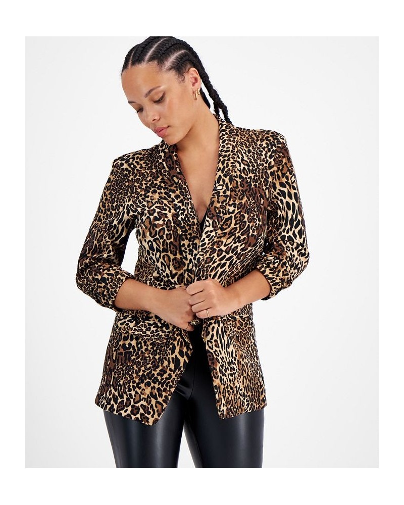 Petite Cheetah-Print Shawl-Collar Blazer Charm Cheetah Black $19.88 Jackets