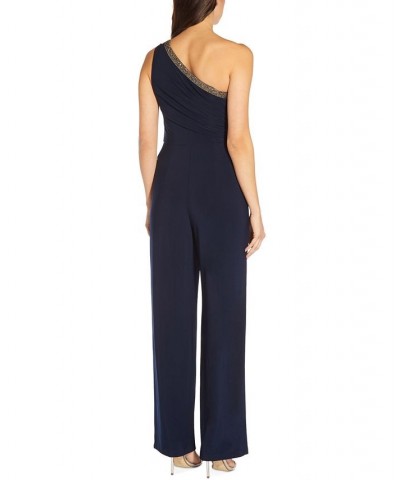 Embellished One-Shoulder Jumpsuit Midnight $90.72 Pants