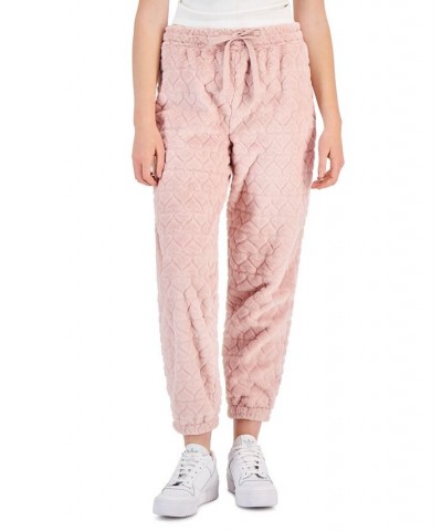 Juniors' Faux-Fur-Embossed Jogger Pants Dusty Pink $14.10 Pants