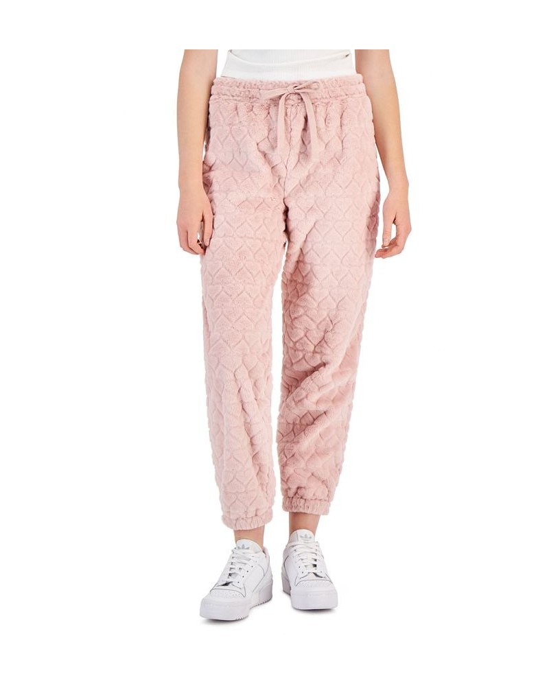 Juniors' Faux-Fur-Embossed Jogger Pants Dusty Pink $14.10 Pants