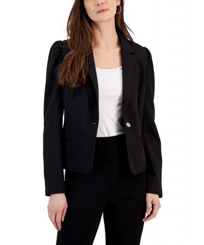 Women's Puff-Shoulder One-Button Blazer Deep Black $23.54 Jackets