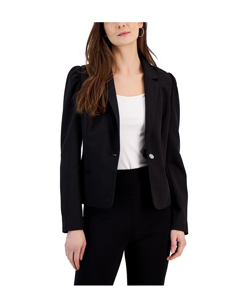 Women's Puff-Shoulder One-Button Blazer Deep Black $23.54 Jackets