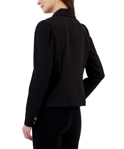 Women's Puff-Shoulder One-Button Blazer Deep Black $23.54 Jackets