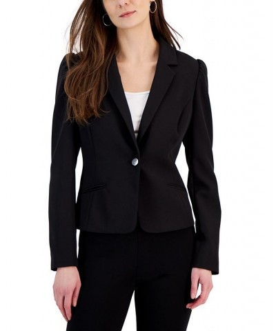 Women's Puff-Shoulder One-Button Blazer Deep Black $23.54 Jackets