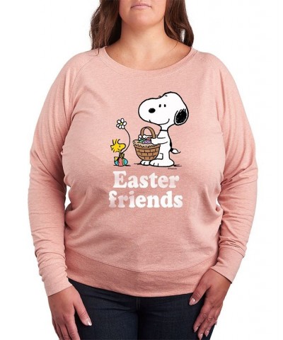 Trendy Plus Size Peanuts Easter Friends Long Sleeve Pullover Top Pink $12.47 Tops