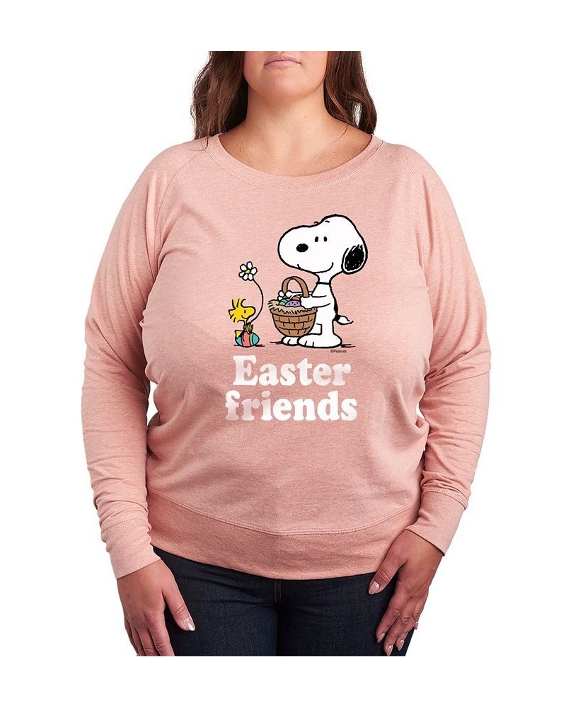 Trendy Plus Size Peanuts Easter Friends Long Sleeve Pullover Top Pink $12.47 Tops