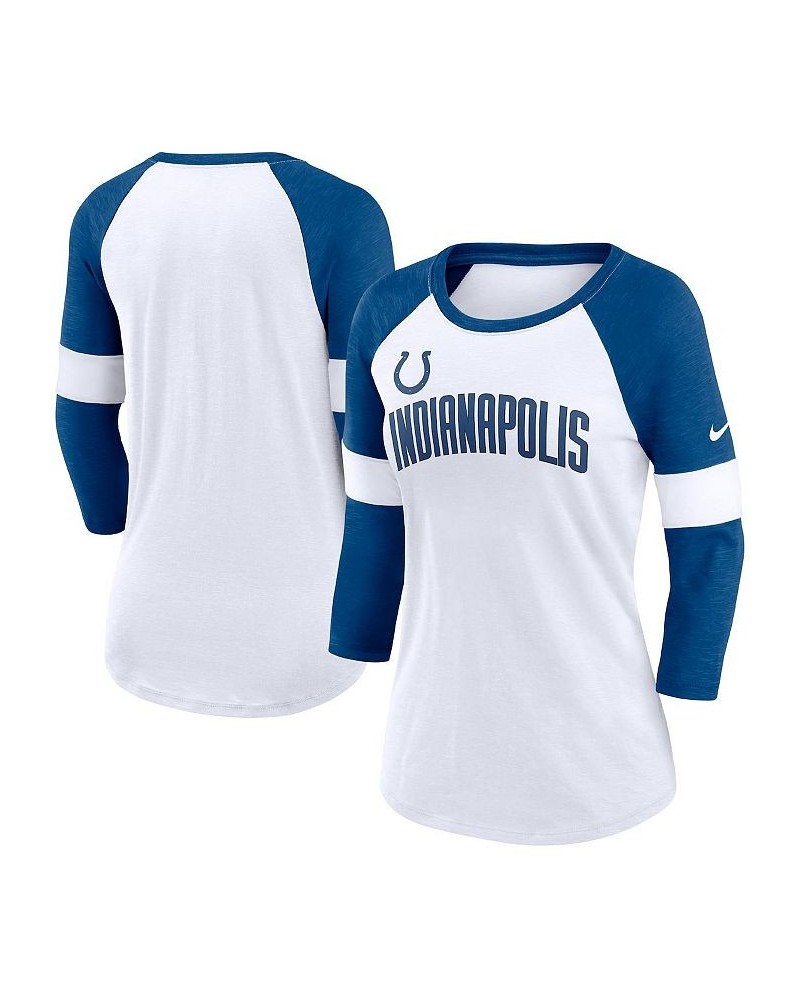 Women's Indianapolis Colts White Heathered Royal Football Pride Slub 3/4 Raglan Sleeve T-shirt White, Heather Royal $22.55 Tops