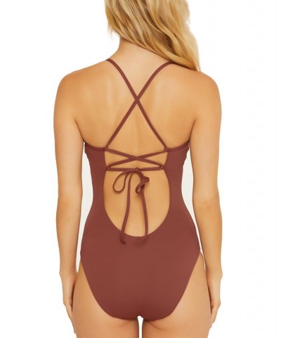 Women's Delilah Crochet-Trim Strappy One-Piece Swimsuit Coconut $52.44 Swimsuits