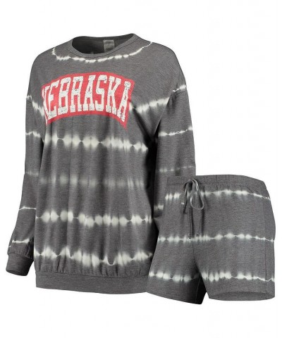 Women's Heathered Charcoal Nebraska Huskers All About Stripes Tri-Blend Long Sleeve T-shirt and Shorts Set Gray $26.00 Pajama