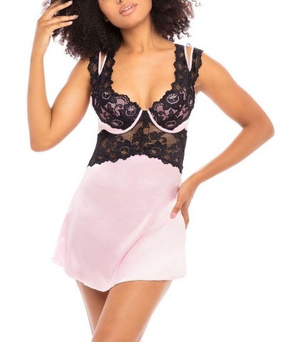 Women's Padded Cup Chemise Lingerie with Strap and Body Keyhole Details Chalk Pink, Black $22.55 Lingerie