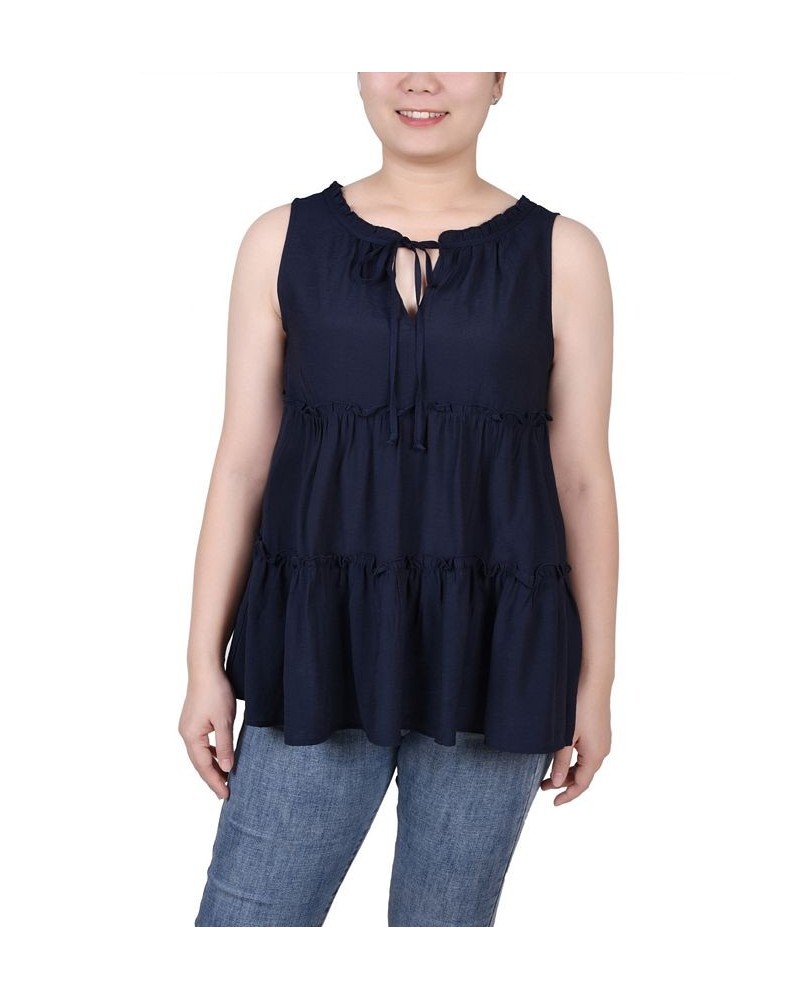 Petite Sleeveless Tiered Blouse Navy $29.64 Tops