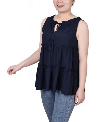 Petite Sleeveless Tiered Blouse Navy $29.64 Tops