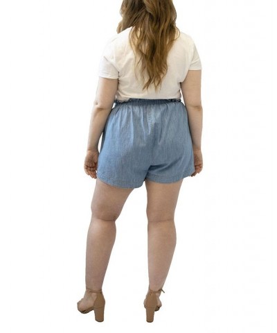 Plus Size Paper Bag Denim Shorts Medium Blue $40.29 Shorts