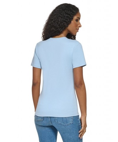 Women's Twist Front V-Neck T-Shirt Cashmere Blue $23.76 Tops