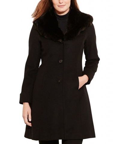 Women's Faux-Fur-Trim Walker Coat Black $91.20 Coats