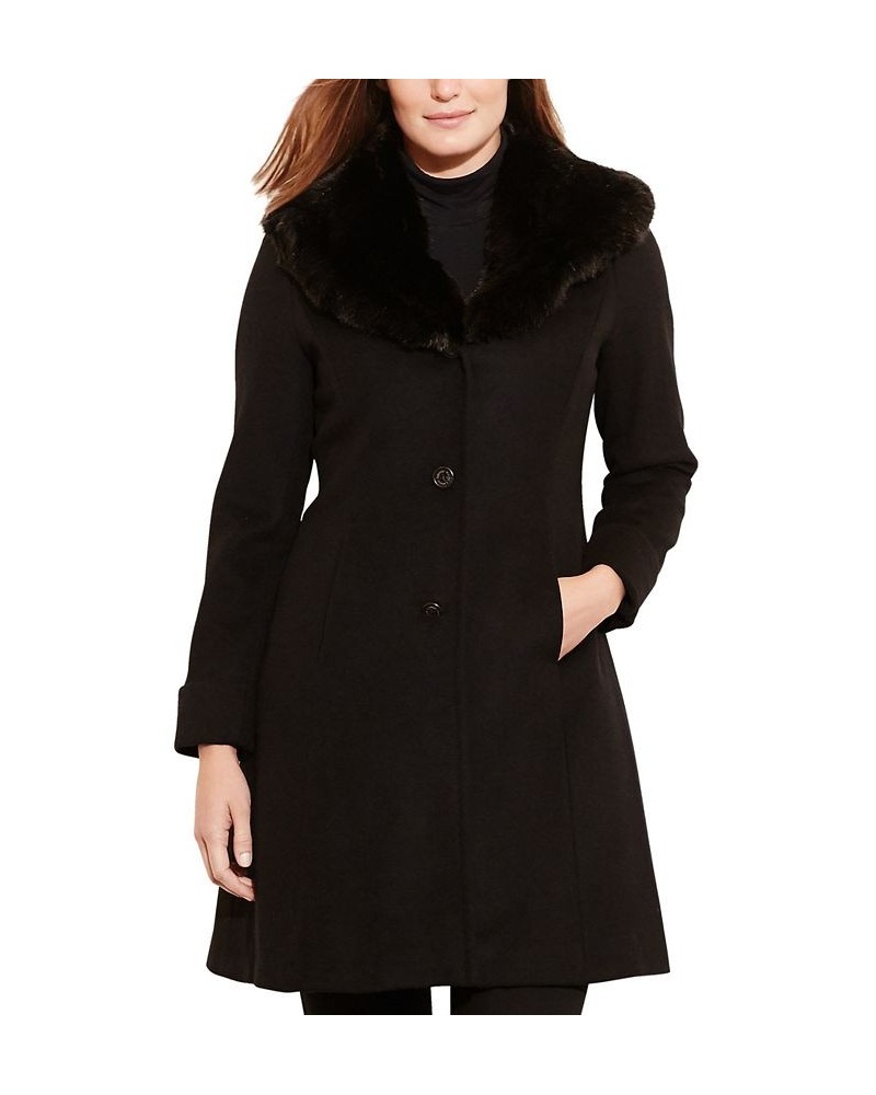 Women's Faux-Fur-Trim Walker Coat Black $91.20 Coats