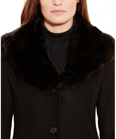 Women's Faux-Fur-Trim Walker Coat Black $91.20 Coats