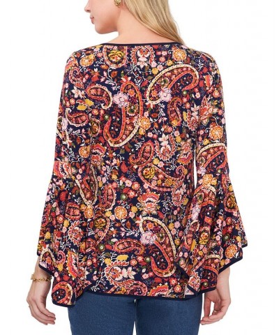 Petite Contrast-Trim Bell-Sleeve Top Peach Paisley $20.47 Tops