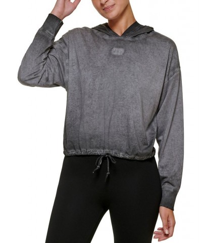 Women's Cropped Bungee Hem Hoodie Black $17.89 Sweatshirts