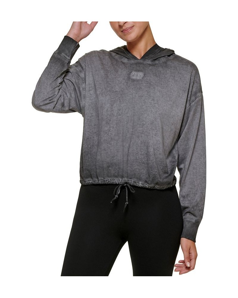 Women's Cropped Bungee Hem Hoodie Black $17.89 Sweatshirts