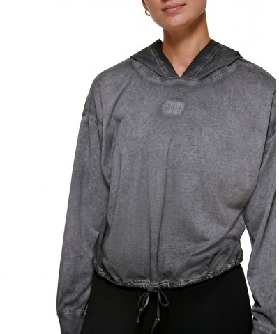 Women's Cropped Bungee Hem Hoodie Black $17.89 Sweatshirts