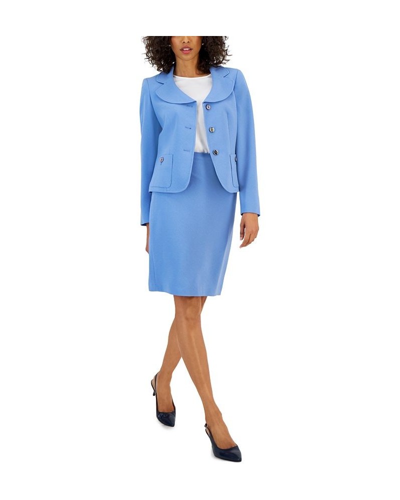 Women's Curved Collar Button-Front Jacket & Pencil Skirt Suit Pale Blue $81.00 Suits