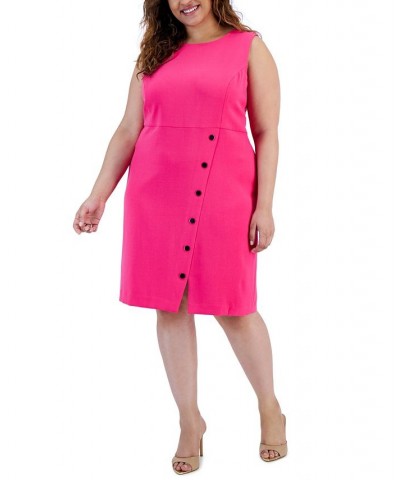 Plus Size Snap-Detail Sleeveless Slit-Hem Sheath Dress Pink Perfection $41.42 Dresses