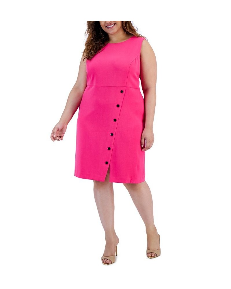 Plus Size Snap-Detail Sleeveless Slit-Hem Sheath Dress Pink Perfection $41.42 Dresses