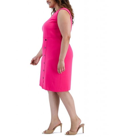 Plus Size Snap-Detail Sleeveless Slit-Hem Sheath Dress Pink Perfection $41.42 Dresses