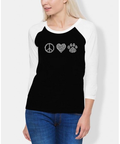 Women's Raglan Peace Love Cats Word Art T-shirt Black, White $18.92 Tops