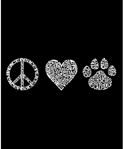 Women's Raglan Peace Love Cats Word Art T-shirt Black, White $18.92 Tops