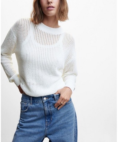 Women's Openwork Knit Sweater White $29.40 Sweaters