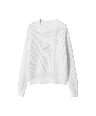 Women's Openwork Knit Sweater White $29.40 Sweaters