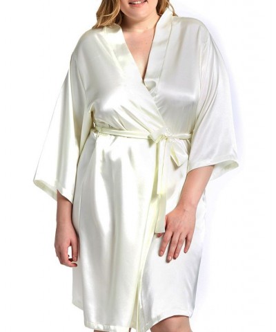 Plus Size Marina Lux Satin Robe Lingerie Ivory $34.72 Lingerie