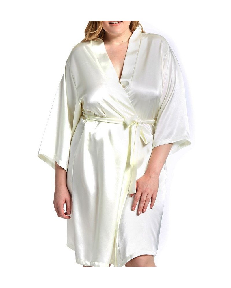 Plus Size Marina Lux Satin Robe Lingerie Ivory $34.72 Lingerie