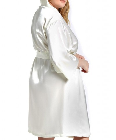 Plus Size Marina Lux Satin Robe Lingerie Ivory $34.72 Lingerie