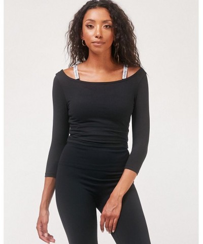 Dynamic Cozy Open Shoulder 3/4 Sleeve Top for Women Black $29.14 Tops