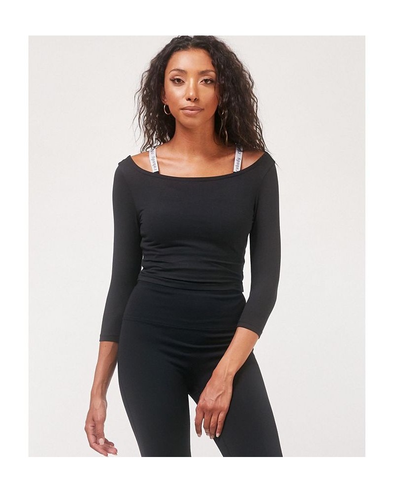 Dynamic Cozy Open Shoulder 3/4 Sleeve Top for Women Black $29.14 Tops