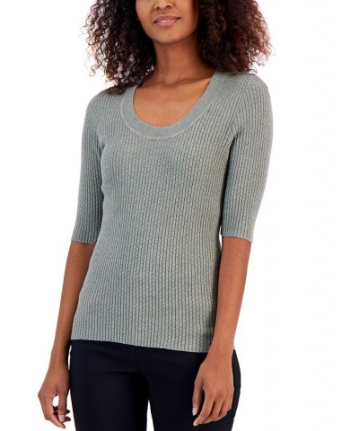 Women's Ribbed Elbow-Sleeve Sweater Green $13.90 Sweaters