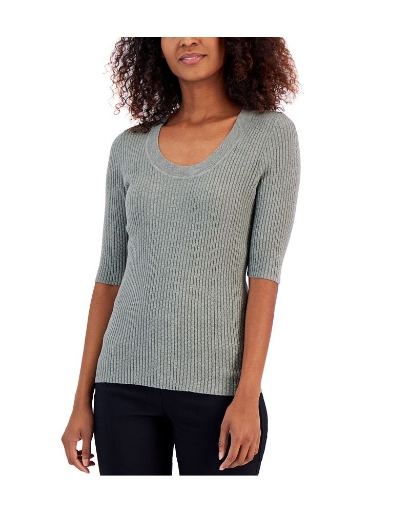 Women's Ribbed Elbow-Sleeve Sweater Green $13.90 Sweaters