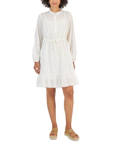 Women's Shadow-Striped Ruffle-Hem Dress White $14.72 Dresses