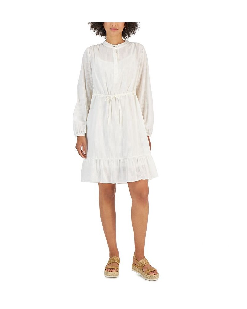 Women's Shadow-Striped Ruffle-Hem Dress White $14.72 Dresses