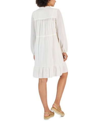 Women's Shadow-Striped Ruffle-Hem Dress White $14.72 Dresses