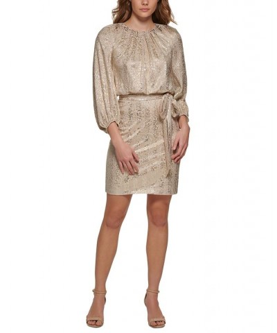 Women's Belted 3/4-Sleeve Dress Champagne $44.27 Dresses