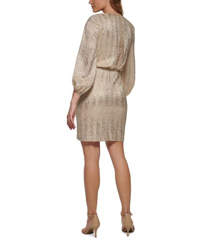 Women's Belted 3/4-Sleeve Dress Champagne $44.27 Dresses